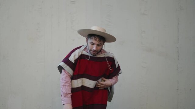 Chilean Huaso Dancing Cueca During Fiestas Patrias National Independence Celebration in Chile