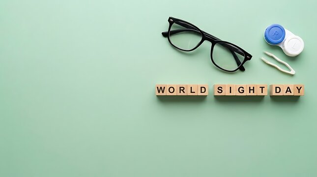 World sight day concept with eyeglasses and vision care accessories