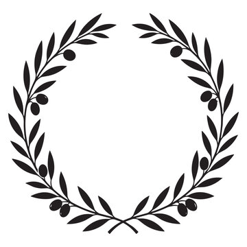 Black silhouette olive branch wreath vector illustration for logo, emblem, and award design