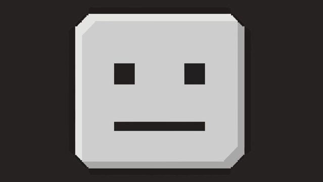 Simple Pixelated Face Icon, Minimalist Square Character Avatar, Emotionless Expression