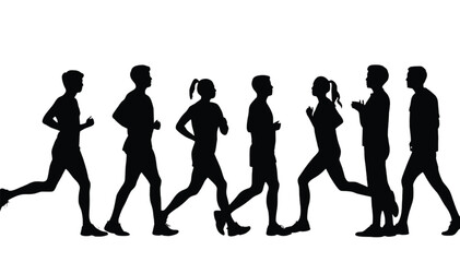 Fototapeta premium Runners and active individuals move across the frame, highlighting a healthy lifestyle through fitness, exercise, and the dynamic spirit of people engaging in daily physical training and sport.