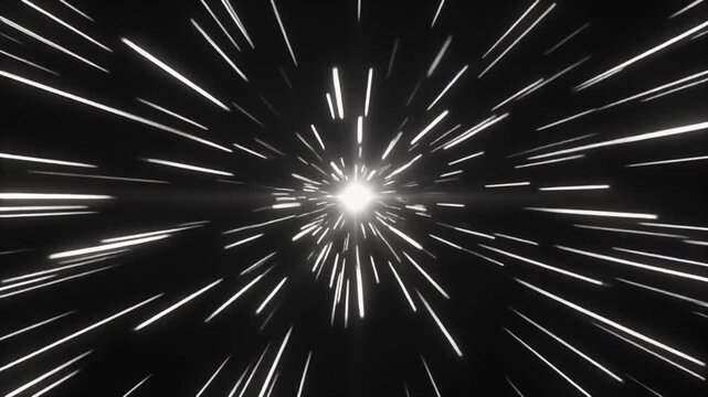 Fast spaceship flying through hyperspace with glowing stars and light streaks