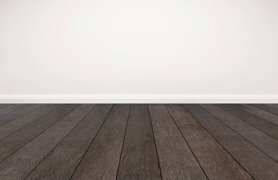 Old wood floor and white wall, empty room for background
