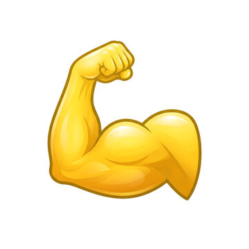Flexed biceps strong arm icon isolated on white