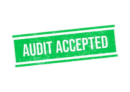 Green audit accepted stamp with bold white text isolated on transparent background