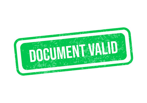 Green document valid stamp with white text isolated on transparent background