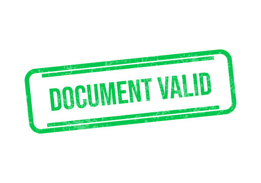 Green document valid stamp with white text isolated on transparent background
