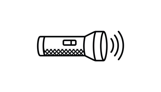 Minimalist black outline icon of a pocket flashlight emitting bright light beams, isolated on a white background.