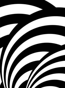 Black White Abstract Curved Lines Optical Illusion Spiral Wave Geometric Pattern Background, Flowing Swirl Tunnel Motion Design
