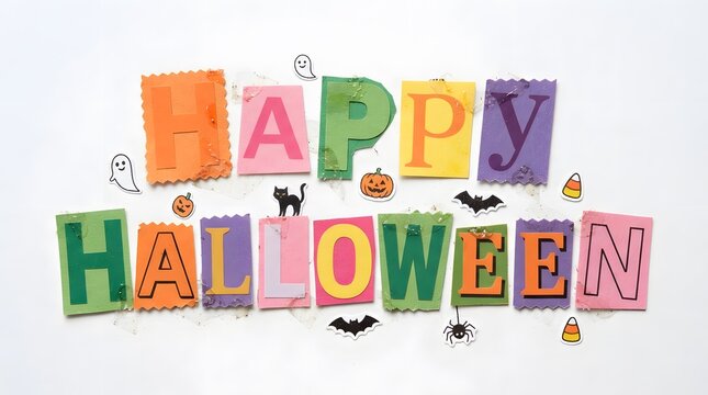 Happy halloween colorful ransom note style letters