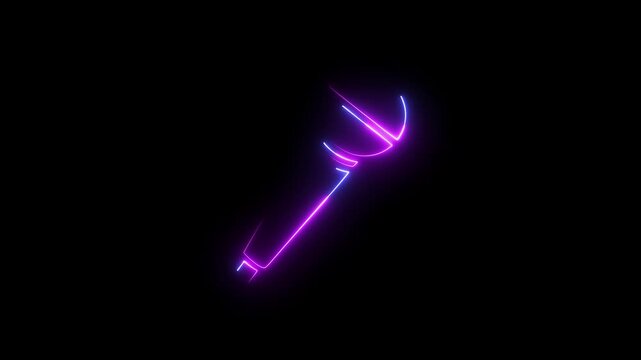 Glowing neon microphone icons animation isolated on black background for music and podcast digital content