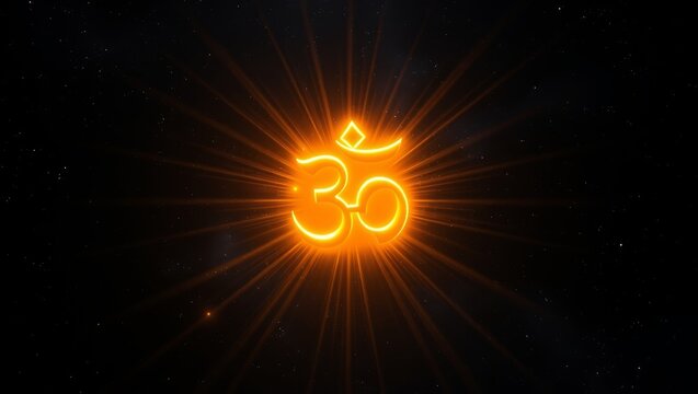 Radiant golden symbol emerging from dark cosmic space with glowing light rays with celestialbody