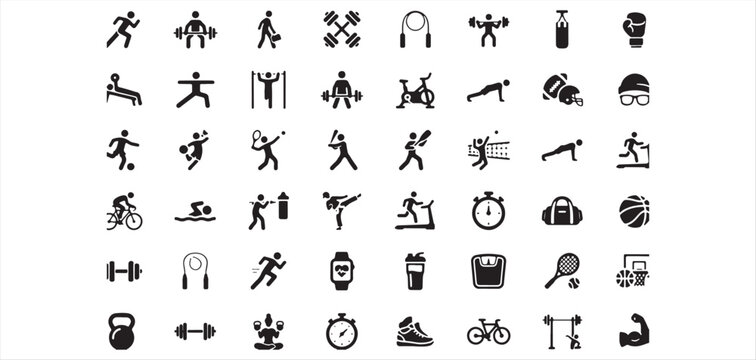  Fitness and gym training activity icons featuring exercise equipment and athletes vector Illustrator Eps 10.eps