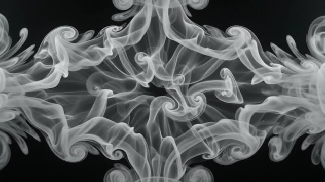 abstract white ink blossoming symmetrically smoke burst explosion motion black background fluid design loop