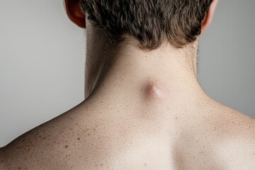 Naklejka premium Close-up view of a person's back with a small bump on the neck.
