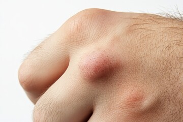 Naklejka premium Close-up view of a human hand with a swollen knuckle.
