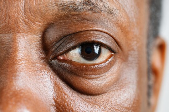 Close-up view of a person's eye and surrounding facial skin.