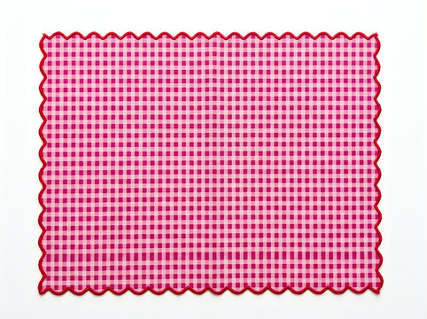 Pink gingham fabric square with a scalloped edge