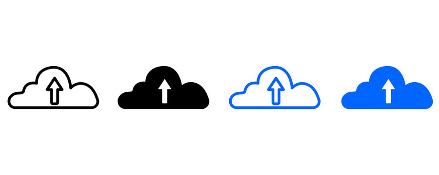 Modern Minimal Cloud Upload Icon Sheet. High Resolution 2D Outline and Solid File Storage UI Icons Collection