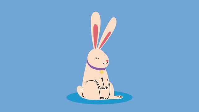 Animated rabbit character sitting on blue background with gentle movement for children animation projects.