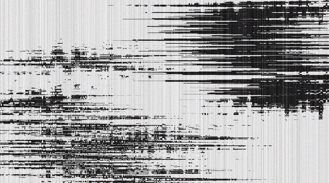 Abstract black and white digital glitch texture background with static noise.