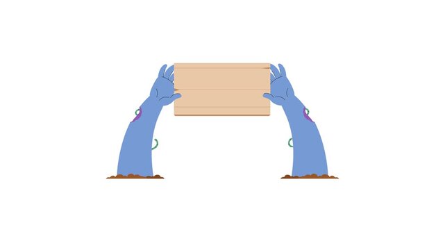 hand zombie with signboard and transparent background for element design