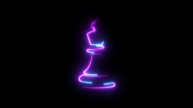 Glowing Neon Chess King Pieces Arranged in a Row Isolated on a Deep Black Background