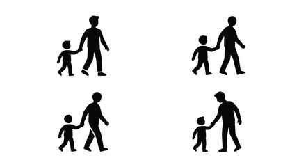 Obraz premium Silhouettes of adult and child holding hands black on white background