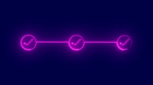 Glowing neon checkmark progress indicator animation showcasing digital success confirmation and