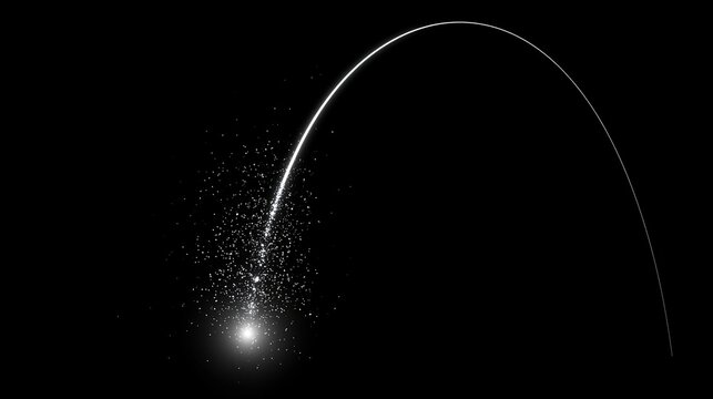 parabolic. Sleek glowing white parabolic trajectory of dots on black background. product launch decks, UI/UX mockups, designed for product launches and innovation pitches, highlights innovation.