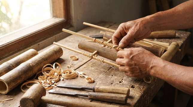 Traditional Bamboo Craftsmanship for Angklung Instrument