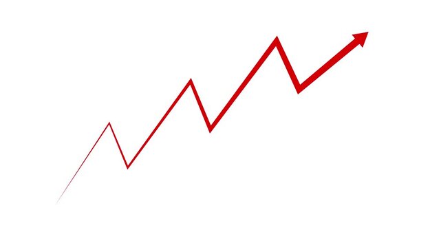 Arrow rising up concept of stock market business growth, increasing financial profit, business grow up trend sign. Business growth upward arrow on transparent background.