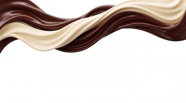 Delicious swirl of dark chocolate and white vanilla cream wave border isolated on pure white background for sweet dessert food product packaging design advertising banner