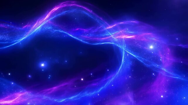 Cinematic deep space nebula background with glowing stars and purple cosmic gas clouds