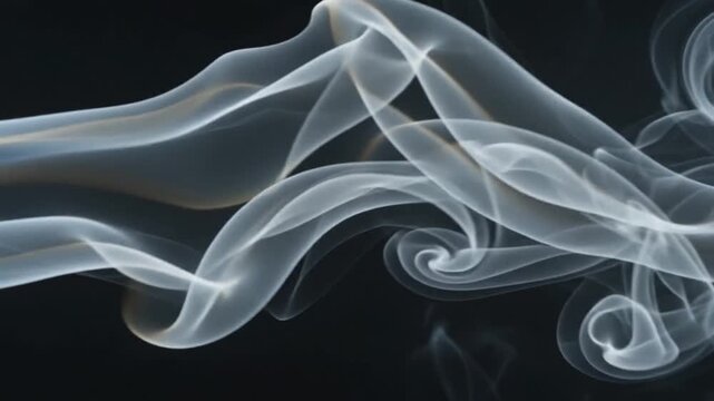 abstract white smoke waves swirling smoothly on black background