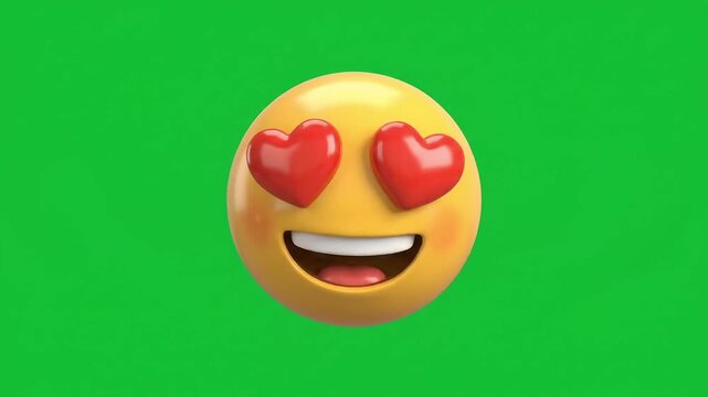 3D heart eyes emoji face animating on green screen background