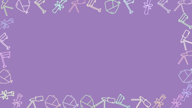 Purple Seamless Border Frame Pattern Animation with Copy Space featuring Doodle Science Elements