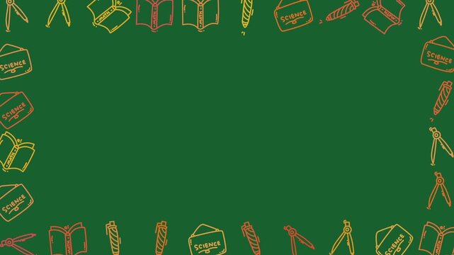 Seamless school education border frame pattern animation with copy space on green chalkboard background