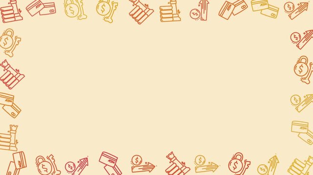 Seamless Border Frame Pattern Animation with Copy Space featuring Finance and Banking Icons