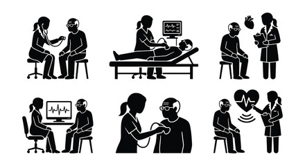 Fototapeta premium Medical examination silhouettes depict healthcare professionals and patient care