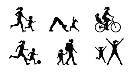 Fototapeta premium Silhouettes of people engaged in various outdoor activities vector illustration