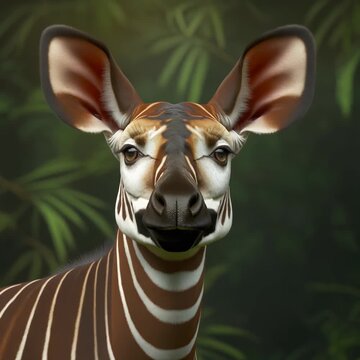 Okapi Portrait Close-Up: Detailed Side Profile of a Rare Forest Giraffid in Natural Light