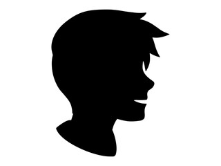 Silhouette profile portrait of a young boy child with short hair © Malindu