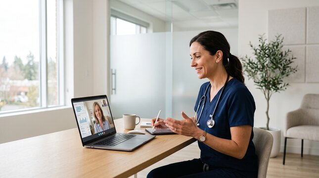 Doctor Conducting Virtual Healthcare Consultation Using Digital Technology