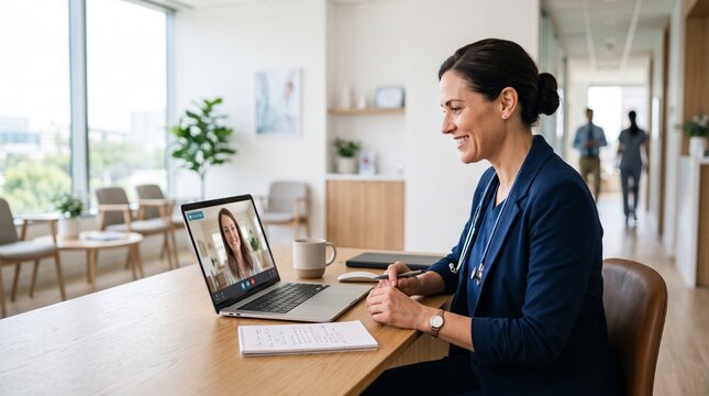 Doctor Conducting Virtual Healthcare Consultation Using Digital Technology