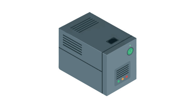 Isometric illustration of an uninterruptible power supply unit for computer hardware.
