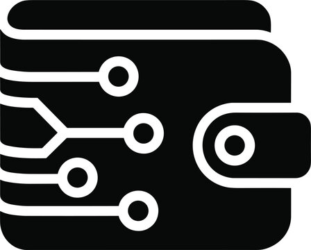 Digital crypto wallet vector icon with circuit board lines for electronic payment and cryptocurrency banking