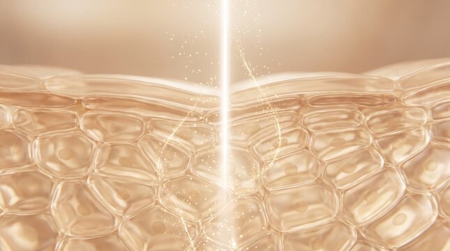 Light beam illuminating skin tissue structure detailed 3d rendering