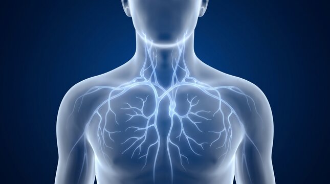 Translucent human torso displaying internal lymphatic system 3d rendering