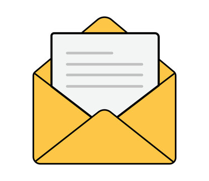 Open yellow envelope with letter mail icon illustration